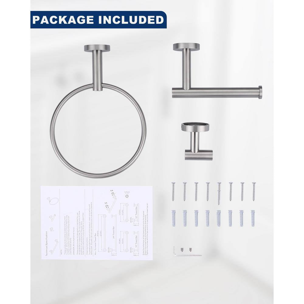 Modern 3-Piece Bathroom Hardware Set in Brushed Nickel – Complete Bath Accessories Kit