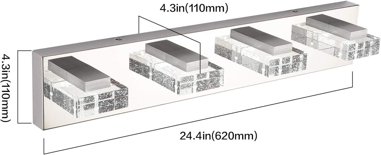 4-Light LED Bathroom Vanity Wall Light – Dimmable Modern Glass & Stainless Steel