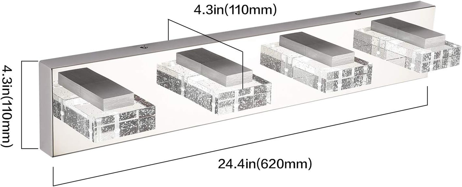 4-Light LED Bathroom Vanity Wall Light – Dimmable Modern Glass & Stainless Steel