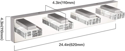 4-Light LED Bathroom Vanity Wall Light – Dimmable Modern Glass & Stainless Steel