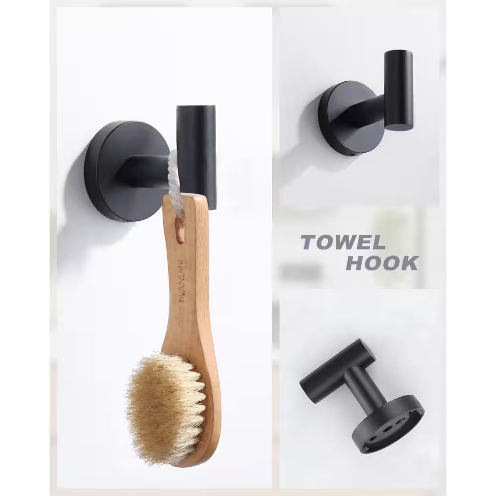 Modern 3-Piece Bathroom Hardware Set in Matte Black – Complete Bath Accessories Kit