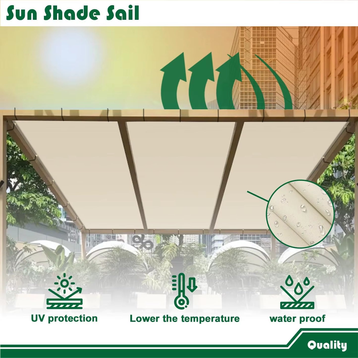 Sun Shade Sail Cloth with Grommets – Rectangle Canopy Pergola Cover, UV Block Fabric for Backyard & Deck