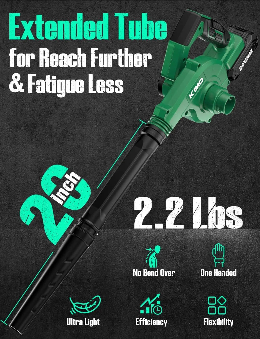 Cordless Leaf Blower and Vacuum Combo 4 in 1, 3 Nozzles for Inflation and Deflation, 190MPH, Control Panel with 3 Speeds, 20" Extended Tube, 2 Pack Battery for Lawn Care