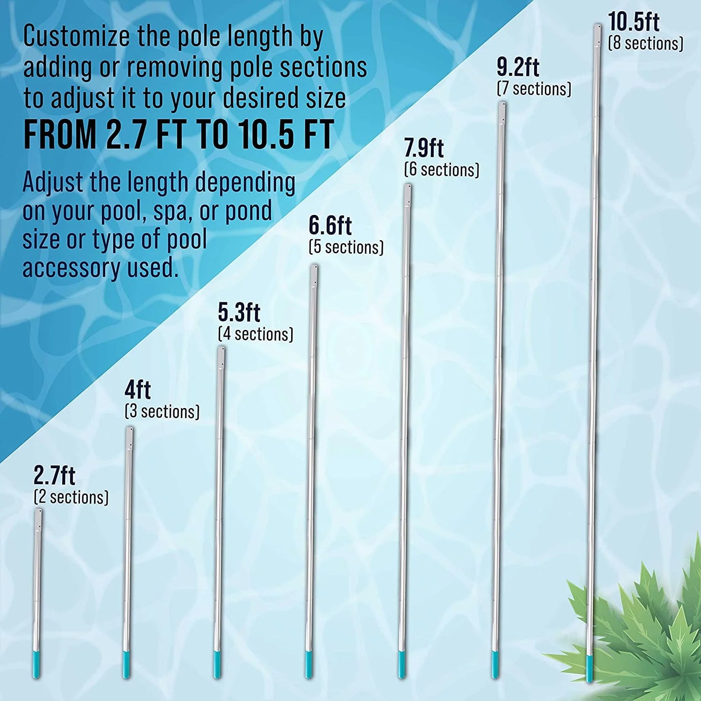 Aluminum Telescopic Swimming Pool Pole - 10.5 Ft 