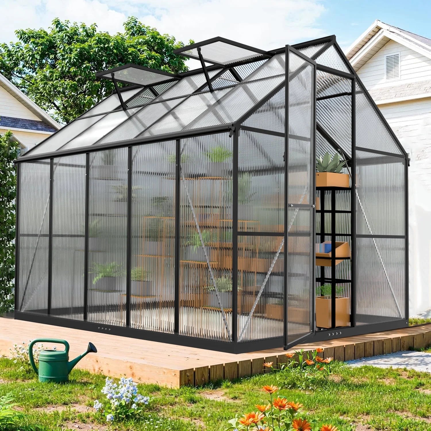 8x10 Ft Outdoor Walk-In Greenhouse – Heavy-Duty Aluminum Frame with UV-Resistant Polycarbonate Panels for Garden