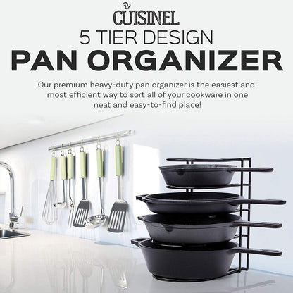 Heavy Duty Pots and Pans Organizer Rack - 12.2"-Inch Tall - 5 Tier Rack - Holds 50 LB - Cast Iron Skillets, Griddles, Shallow Cookware - Space Saving Kitchen Storage - No Assembly Required