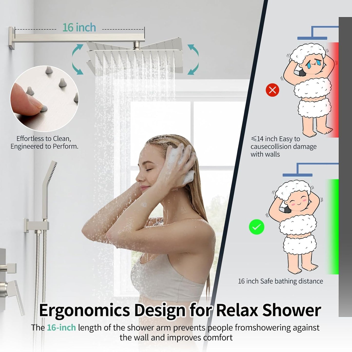 10” Square Rain Shower Faucet Set with Handheld Spray – Brushed Nickel, Wall-Mounted