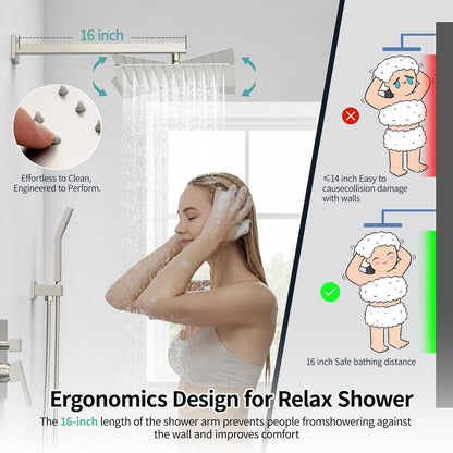 10” Square Rain Shower Faucet Set with Handheld Spray – Brushed Nickel, Wall-Mounted