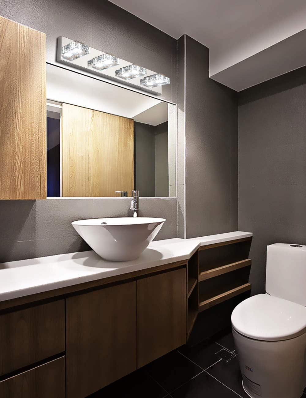 4-Light LED Bathroom Vanity Wall Light – Dimmable Modern Glass & Stainless Steel