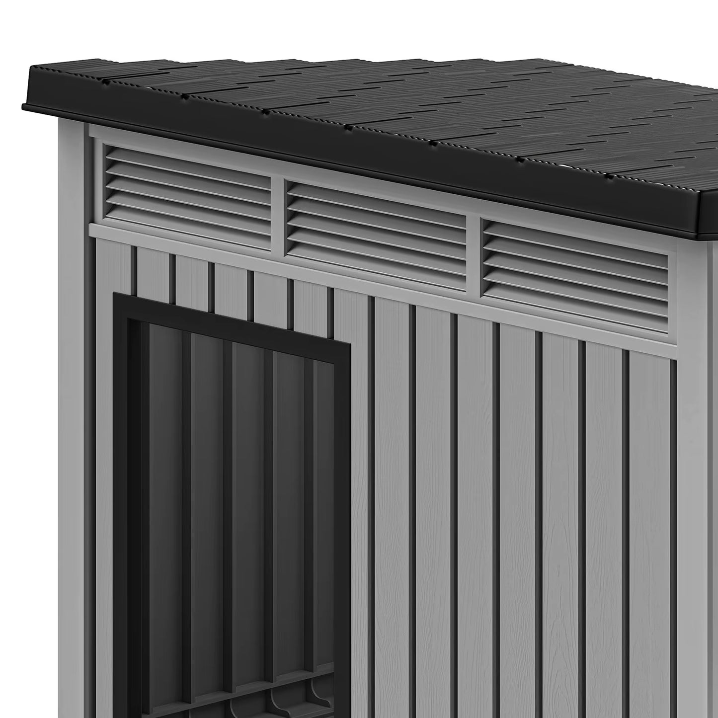 Gray Plastic Dog House with Lift-Off Roof – Outdoor & Indoor Kennel with Ventilation for Small to Medium Dogs