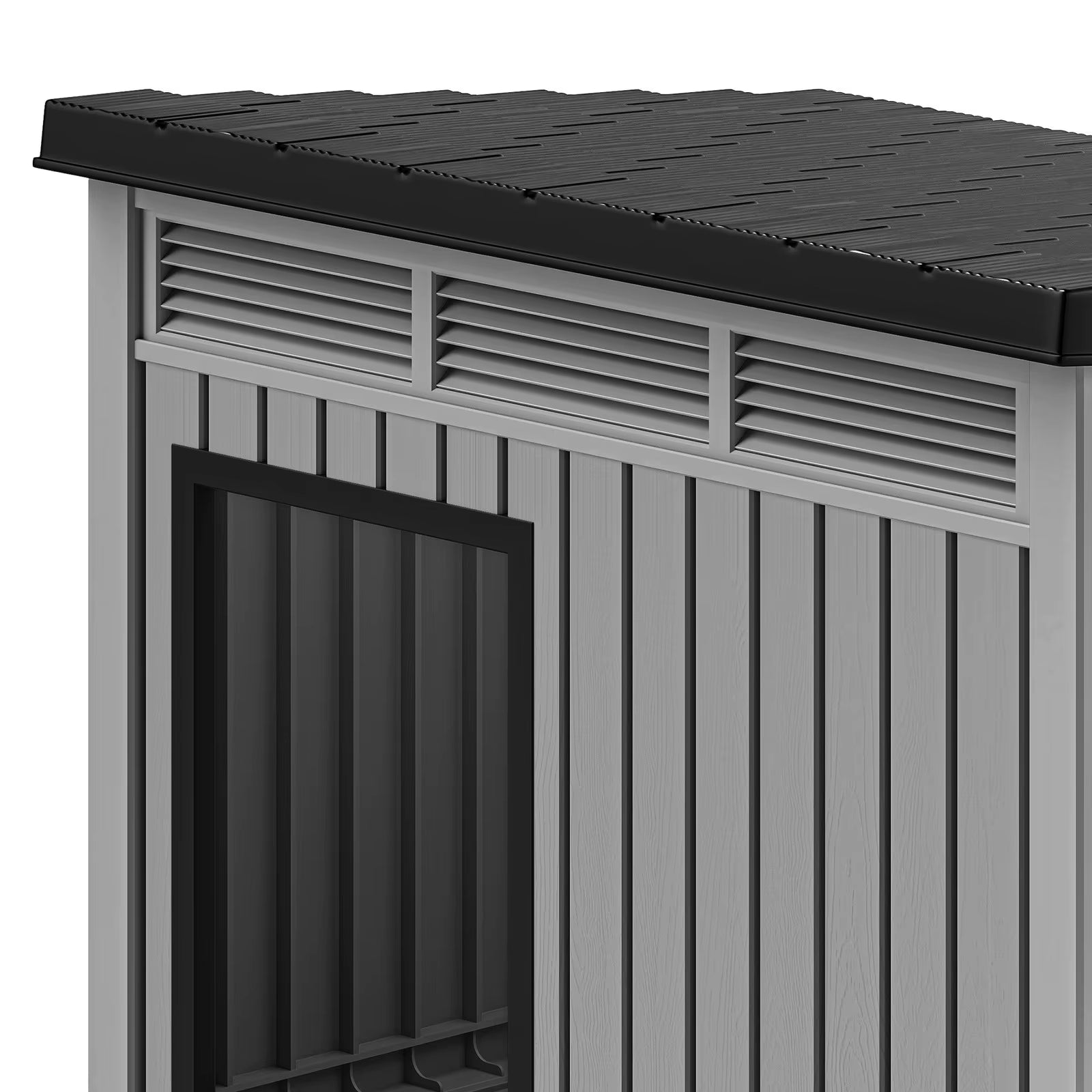 Gray Plastic Dog House with Lift-Off Roof – Outdoor & Indoor Kennel with Ventilation for Small to Medium Dogs