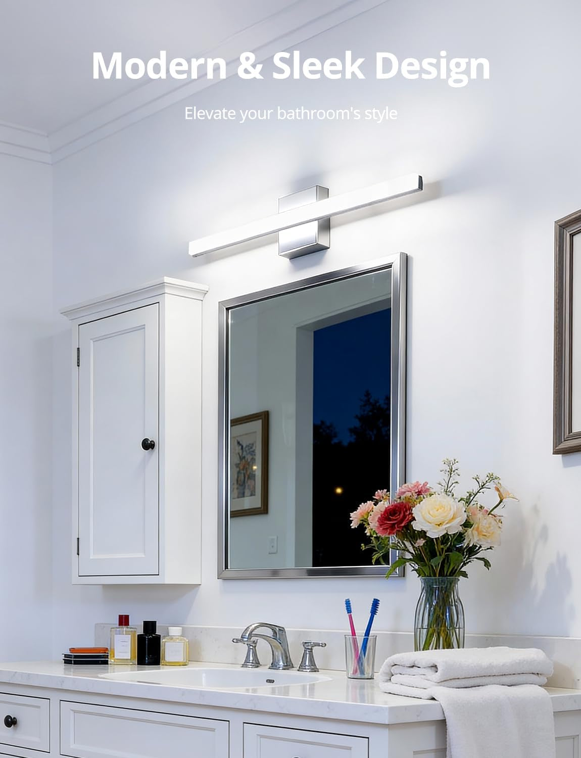 24-Inch LED Vanity Light Bar – 14W IP44 Bathroom Wall Sconce, Cool White 6000K