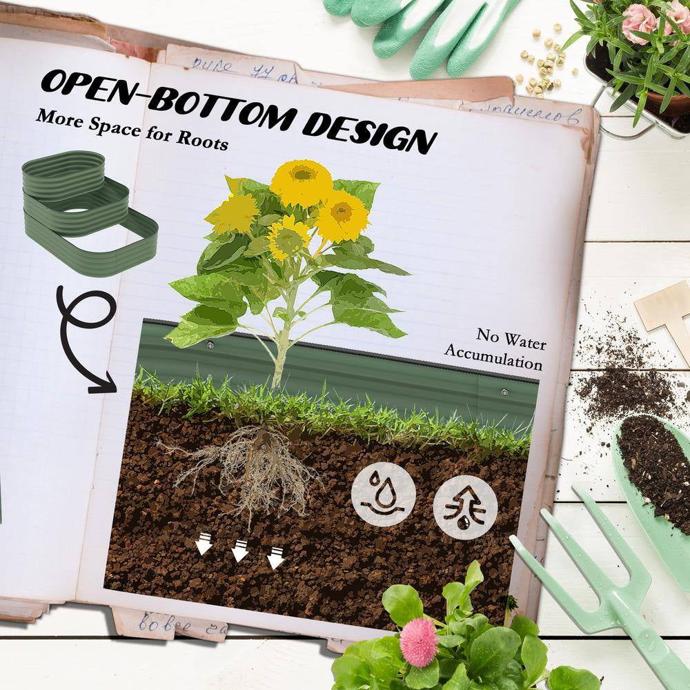 3-Tier Galvanized Steel Raised Garden Bed Kit, 3 Combining Planter Boxes, Open Bottom for Backyard, Green