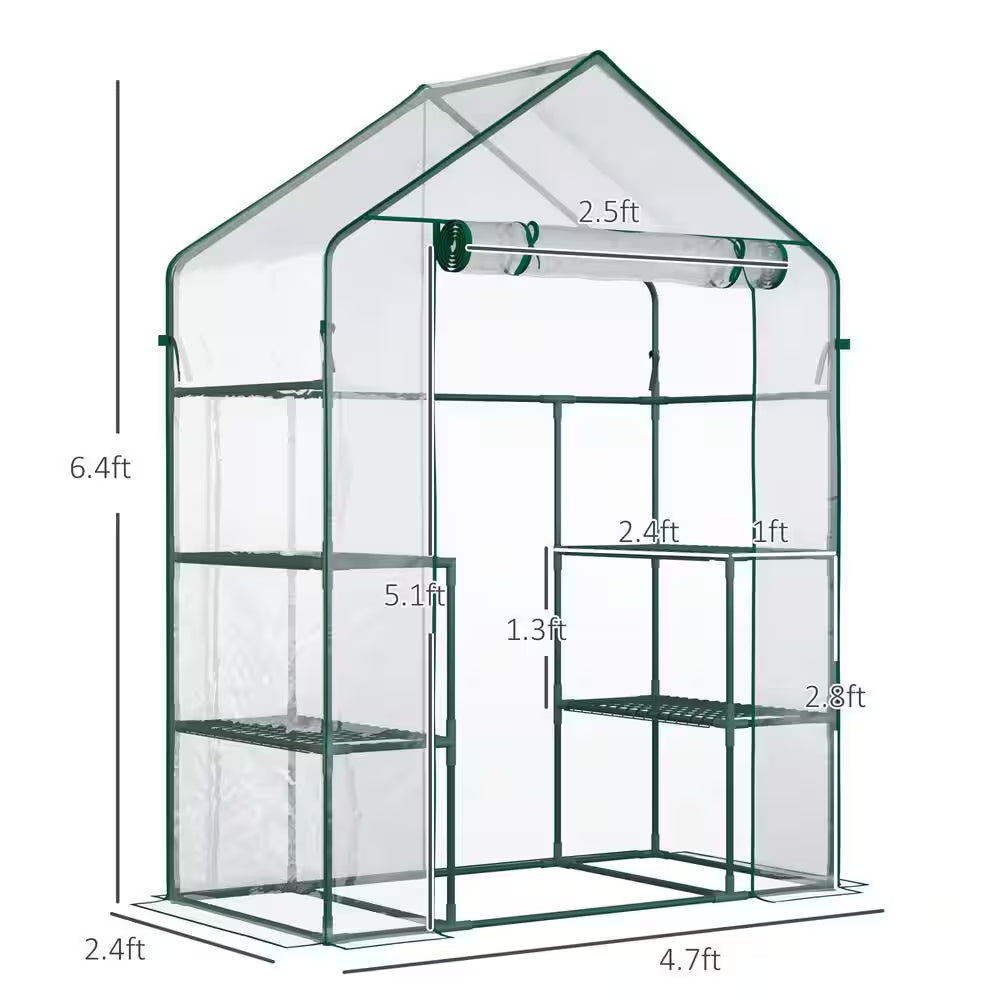 4.7 Ft x 2.4 Ft Walk-In Greenhouse – Portable Clear Gardening Crop Cage with 3-Tier Shelves & Roll-Up Door for Outdoor Plants
