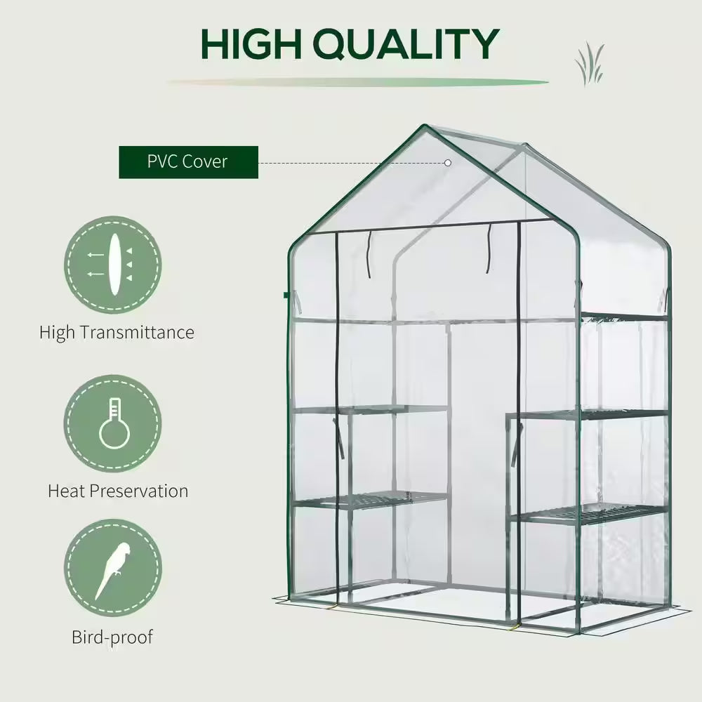 4.7 Ft x 2.4 Ft Walk-In Greenhouse – Portable Clear Gardening Crop Cage with 3-Tier Shelves & Roll-Up Door for Outdoor Plants
