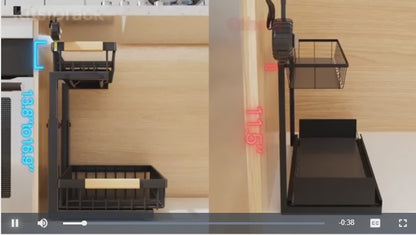 Under Sink Cabinet Organizer – 2-Tier Sliding Drawer, Black, 2 Pack