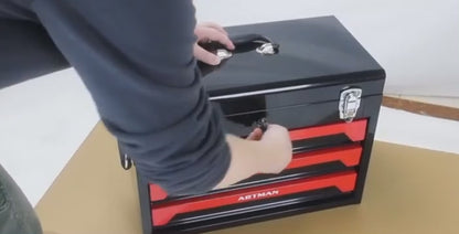 439 Piece Mechanics Tool Set with 3 Drawer Heavy Duty Metal Box – Professional Auto Repair Tool Kit, Complete Household & Garage Tool Set, Portable Organizer Case Red & Black