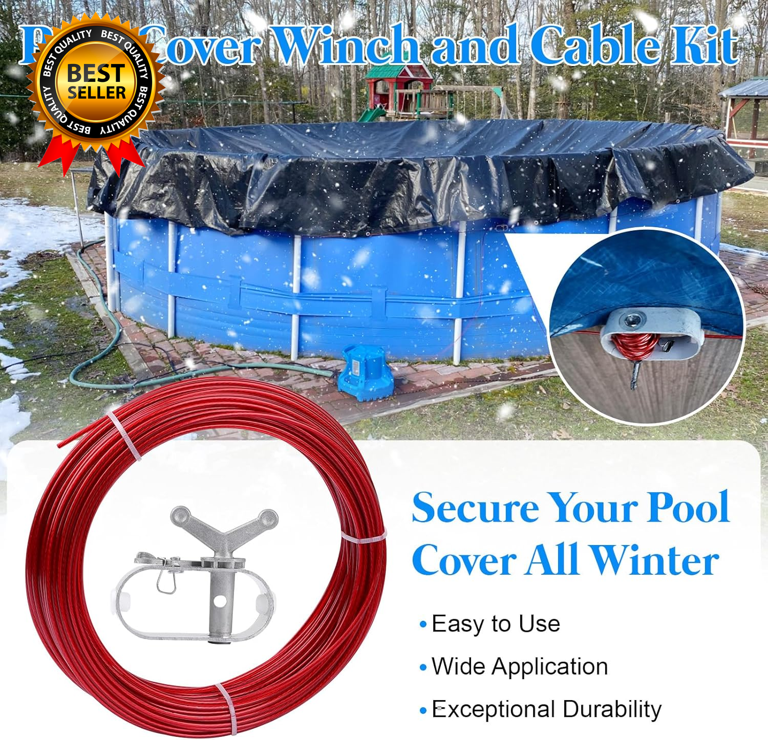 100Ft Pool Cover Winch & Cable Kit – Heavy-Duty Wire Ratchets for Winter Pool Protection