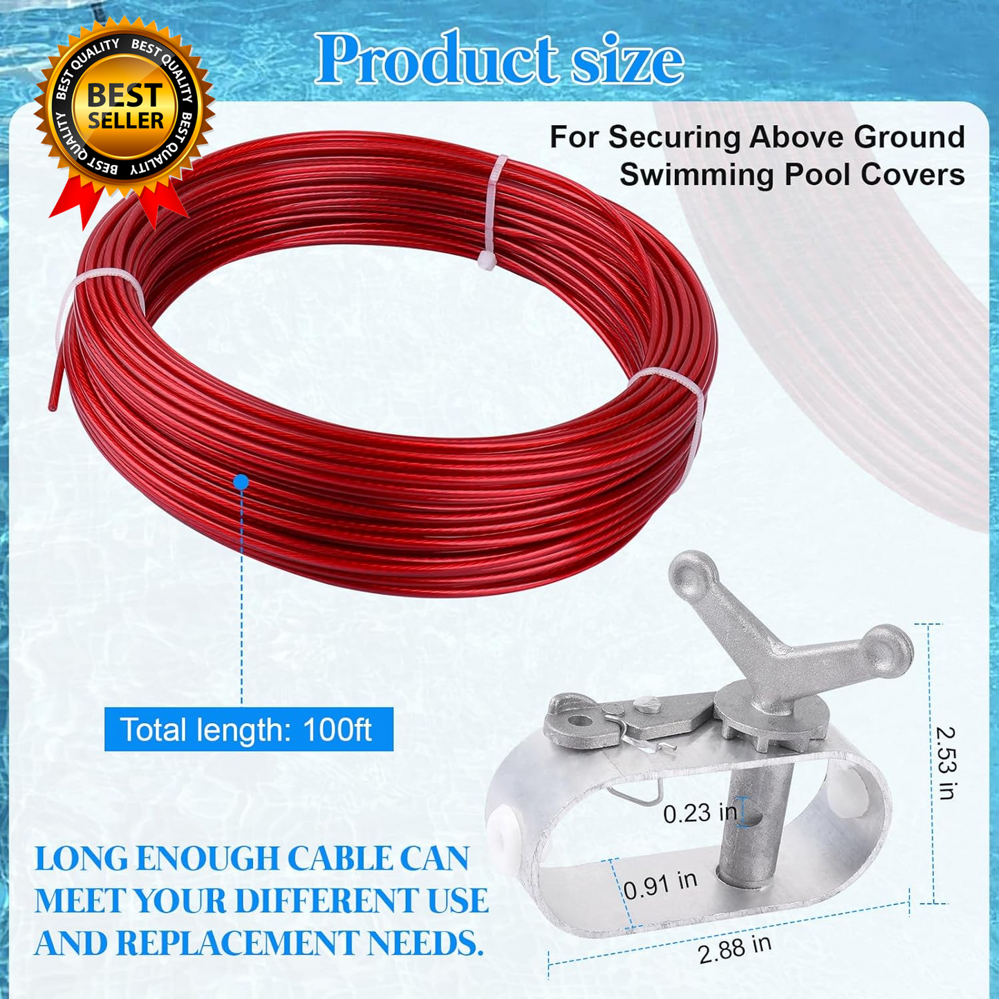 100Ft Pool Cover Winch & Cable Kit – Heavy-Duty Wire Ratchets for Winter Pool Protection