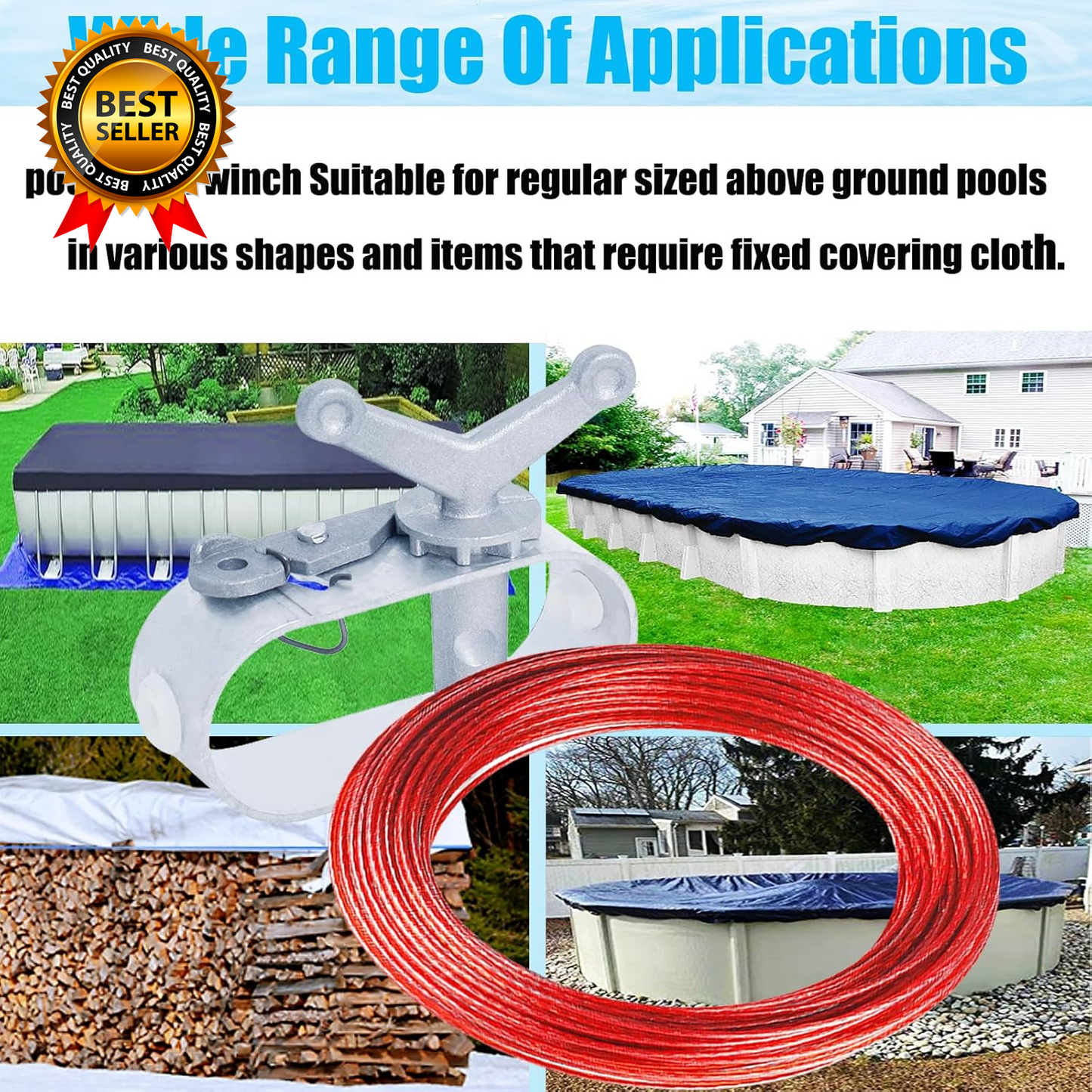 100Ft Pool Cover Winch & Cable Kit – Heavy-Duty Wire Ratchets for Winter Pool Protection