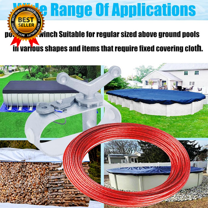 100Ft Pool Cover Winch & Cable Kit – Heavy-Duty Wire Ratchets for Winter Pool Protection