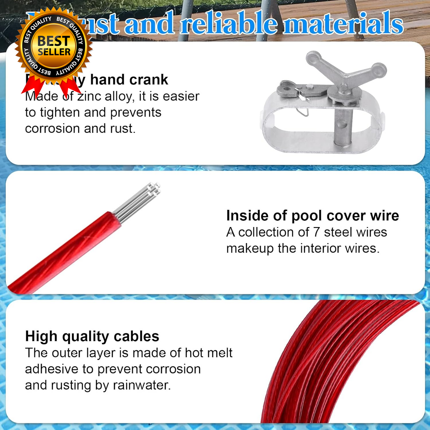 100Ft Pool Cover Winch & Cable Kit – Heavy-Duty Wire Ratchets for Winter Pool Protection