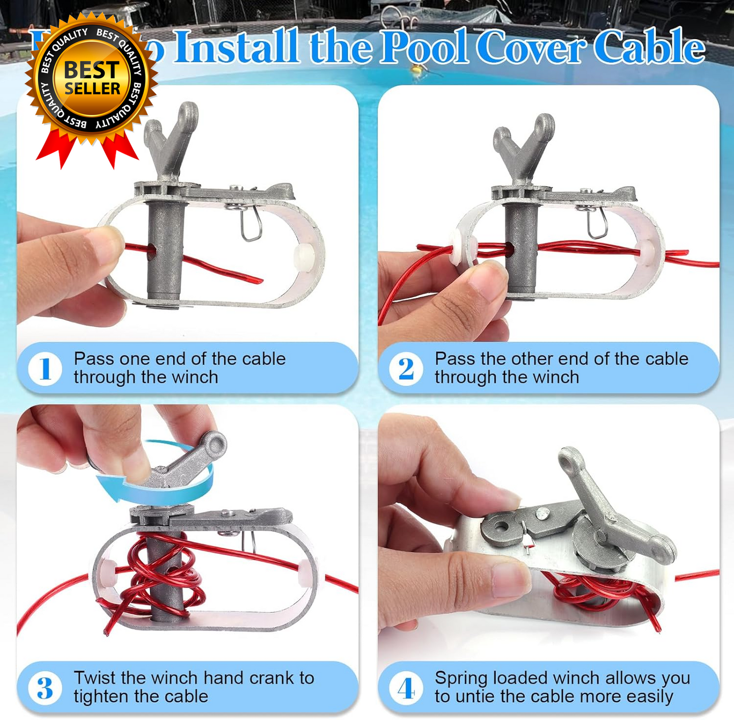 100Ft Pool Cover Winch & Cable Kit – Heavy-Duty Wire Ratchets for Winter Pool Protection